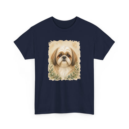 Shih Tzu Portrait Tee - Vintage Floral Dog Lover T-Shirt
