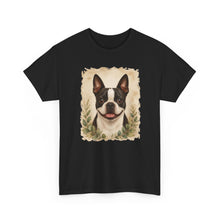 Boston Terrier Portrait Tee — Vintage Floral Dog Art T-Shirt