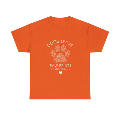 Dog Paw Prints Memorial T-Shirt — "Dogs Leave Paw Prints on Our Hearts"