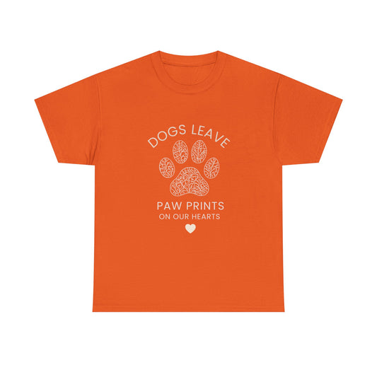 Dog Paw Prints Memorial T-Shirt — "Dogs Leave Paw Prints on Our Hearts"