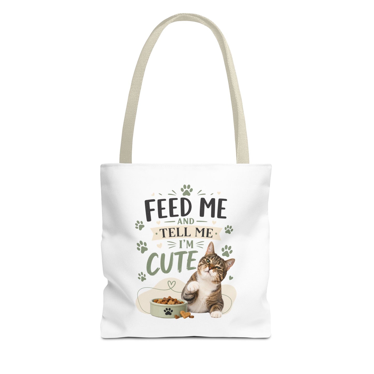 Cat Tote Bag — "Feed Me and Tell Me I'm Cute" Cute Cat Canvas Shopper