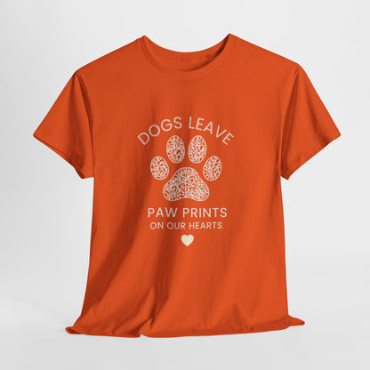 Dog Paw Prints Memorial T-Shirt — "Dogs Leave Paw Prints on Our Hearts"