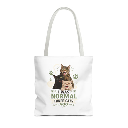Cat Lover Tote Bag — “I Was Normal Three Cats Ago” Canvas Bag