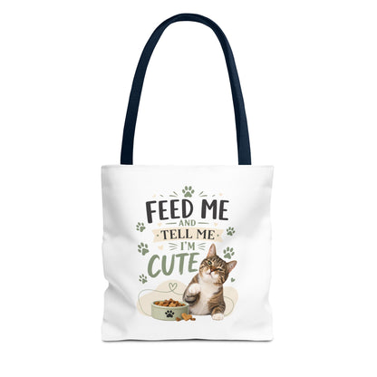 Cat Tote Bag — "Feed Me and Tell Me I'm Cute" Cute Cat Canvas Shopper