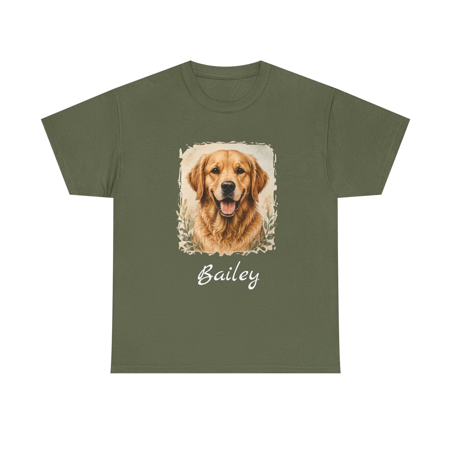 Golden Retriever Portrait Tee — Personalized “Bailey” Dog Photo T‑Shirt