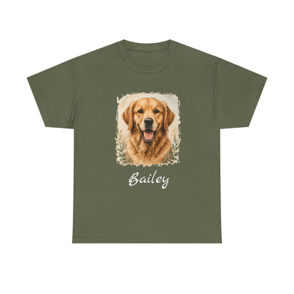 Golden Retriever Portrait Tee — Personalized “Bailey” Dog Photo T‑Shirt