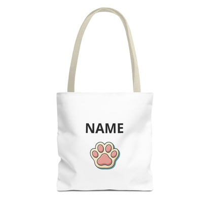 Personalized Cat Paw Tote Bag — Custom Name Cute Kitten Print