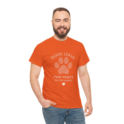 Dog Paw Prints Memorial T-Shirt — "Dogs Leave Paw Prints on Our Hearts"