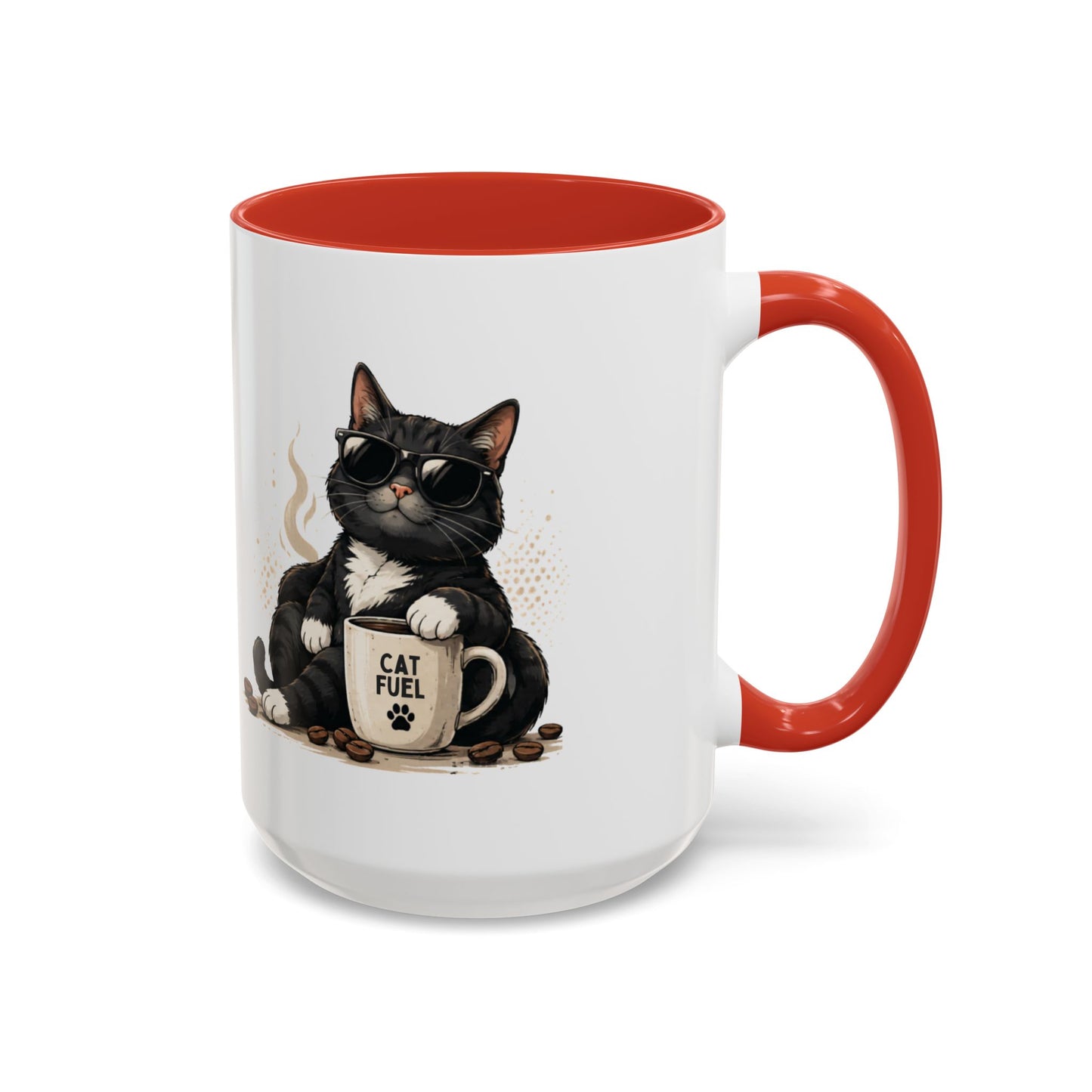 Cat Fuel Coffee Mug — Cute Black Cat Holding ‘Cat Fuel’ Cup, Funny Cat Lover Gift