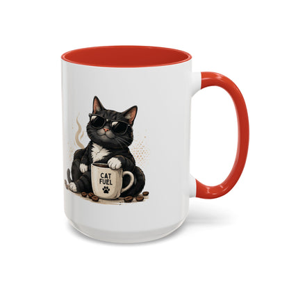 Cat Fuel Coffee Mug — Cute Black Cat Holding ‘Cat Fuel’ Cup, Funny Cat Lover Gift