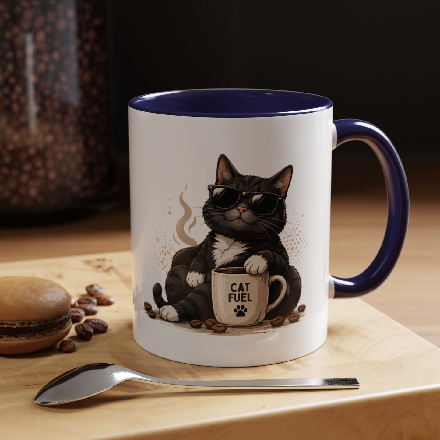 Cat Fuel Coffee Mug — Cute Black Cat Holding ‘Cat Fuel’ Cup, Funny Cat Lover Gift
