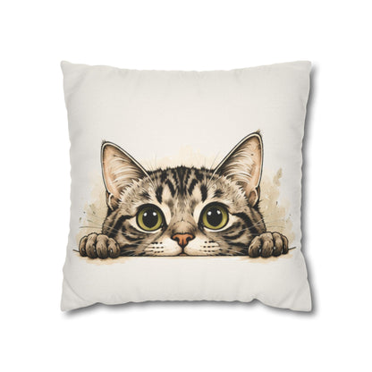 Peekaboo Tabby Cat Pillowcase — Cute Peeking Cat Decorative Throw Pillow Cover