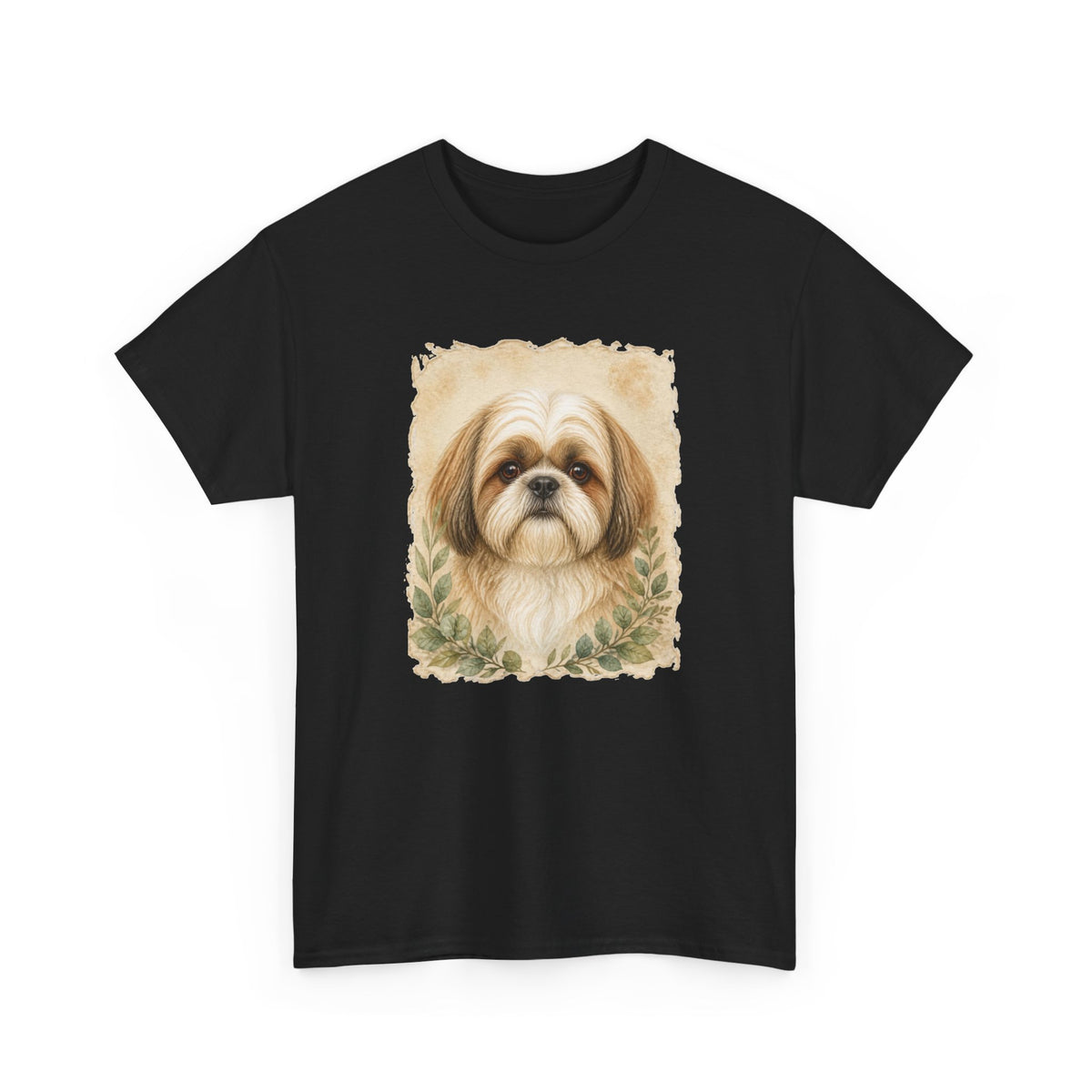 Shih Tzu Portrait Tee - Vintage Floral Dog Lover T-Shirt
