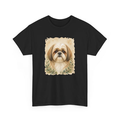 Shih Tzu Portrait Tee - Vintage Floral Dog Lover T-Shirt