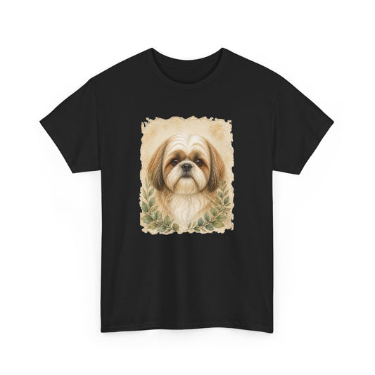 Shih Tzu Portrait Tee - Vintage Floral Dog Lover T-Shirt