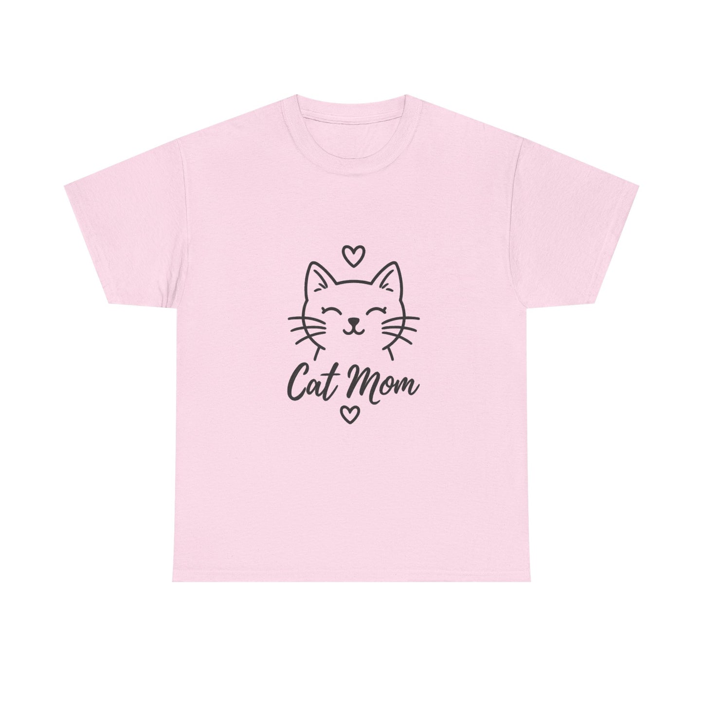 Cat Mom T-Shirt — Cute Heart Cat Graphic Tee for Cat Lovers