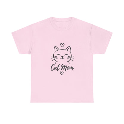 Cat Mom T-Shirt — Cute Heart Cat Graphic Tee for Cat Lovers