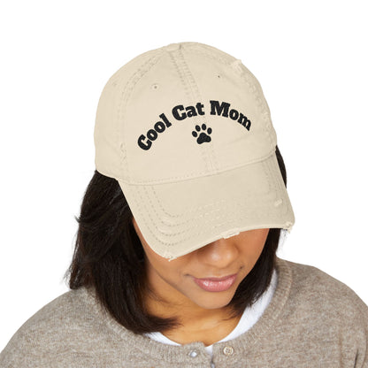 Cool Cat Mom Distressed Dad Hat - Embroidered Paw Baseball Cap