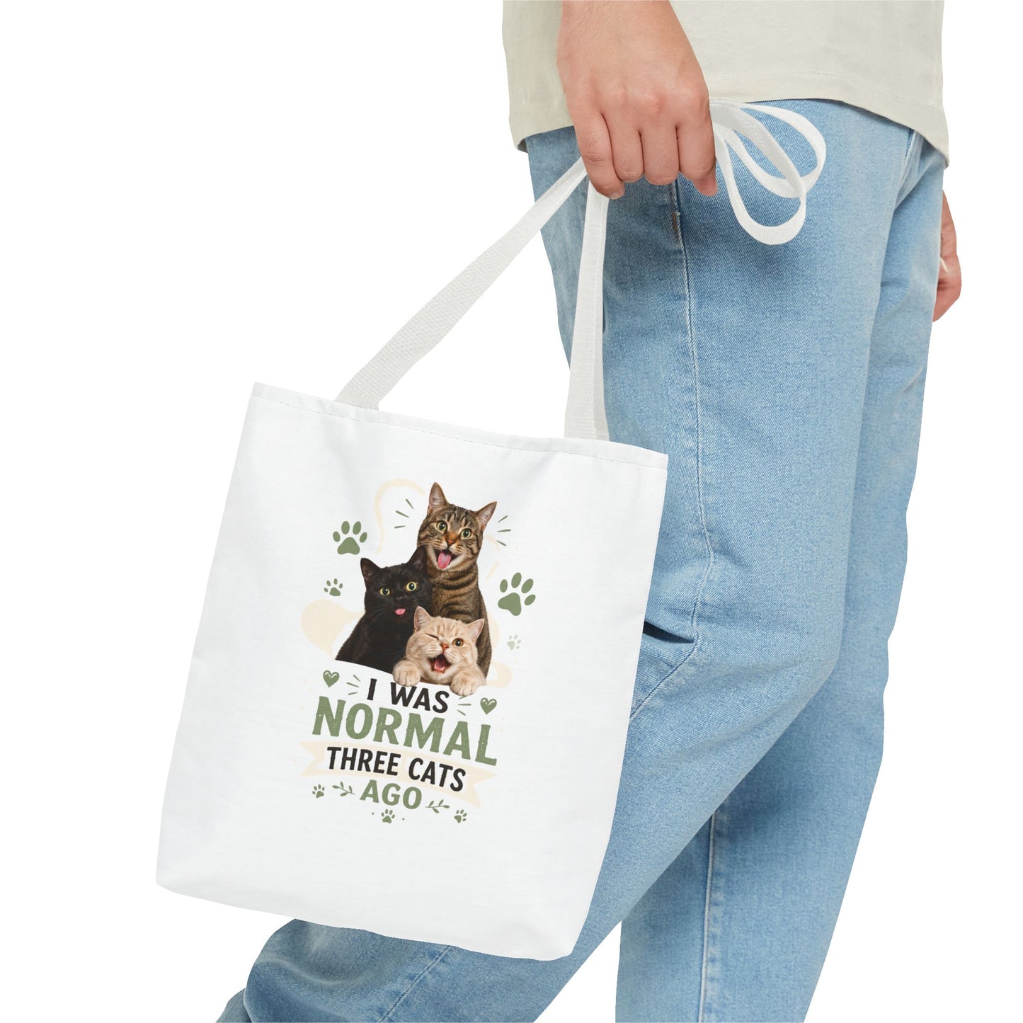 Cat Lover Tote Bag — “I Was Normal Three Cats Ago” Canvas Bag