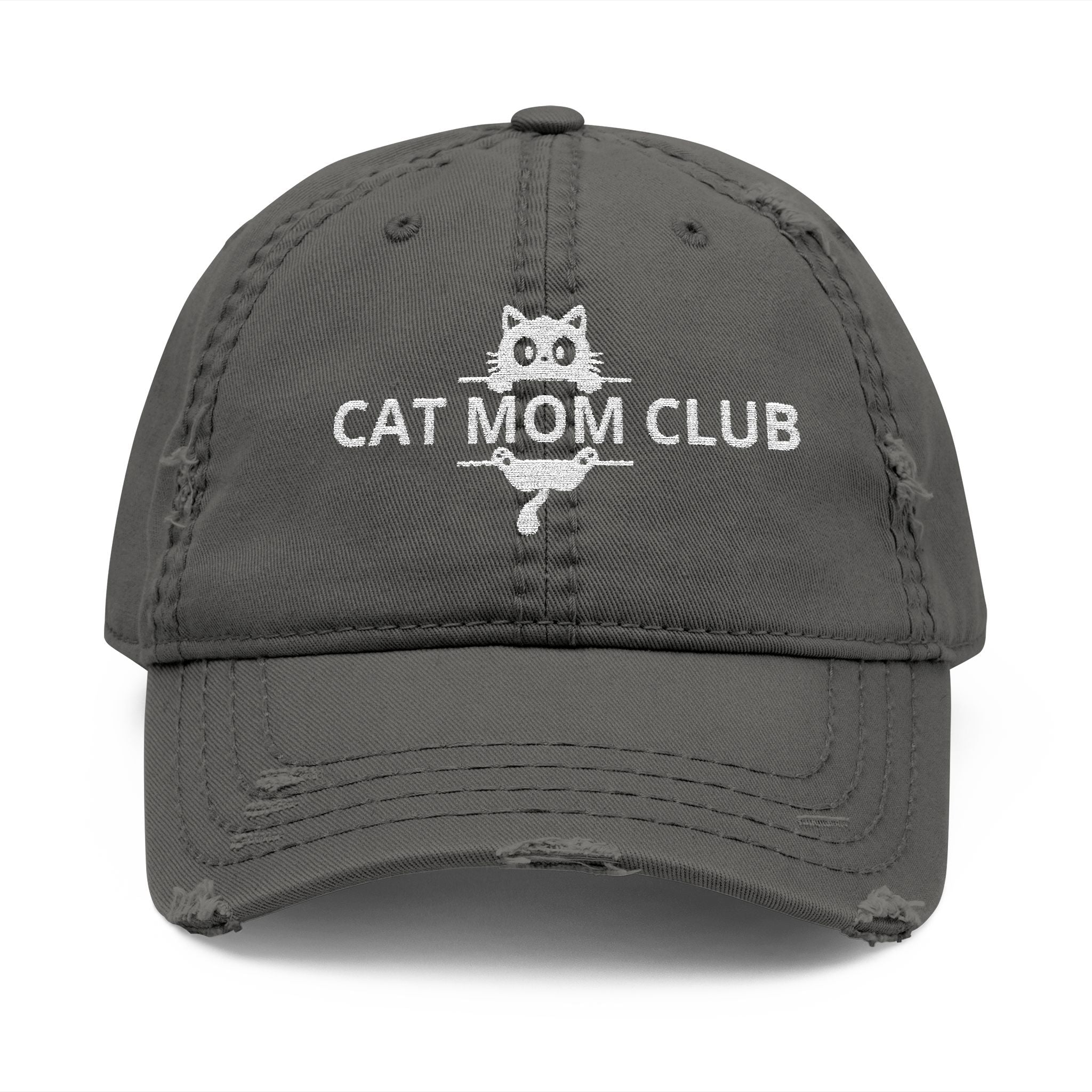 Cat Mom Club Distressed Dad Hat — Embroidered Vintage Baseball Cap