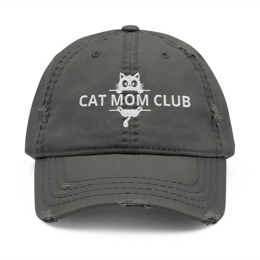 Cat Mom Club Distressed Dad Hat — Embroidered Vintage Baseball Cap