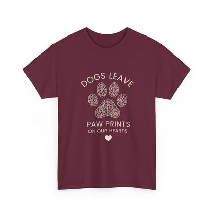 Dog Paw Prints Memorial T-Shirt — "Dogs Leave Paw Prints on Our Hearts"