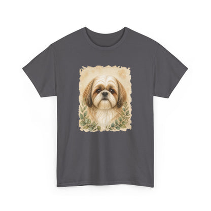 Shih Tzu Portrait Tee - Vintage Floral Dog Lover T-Shirt