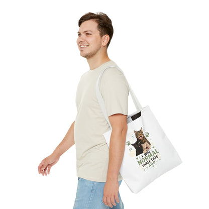 Cat Lover Tote Bag — “I Was Normal Three Cats Ago” Canvas Bag