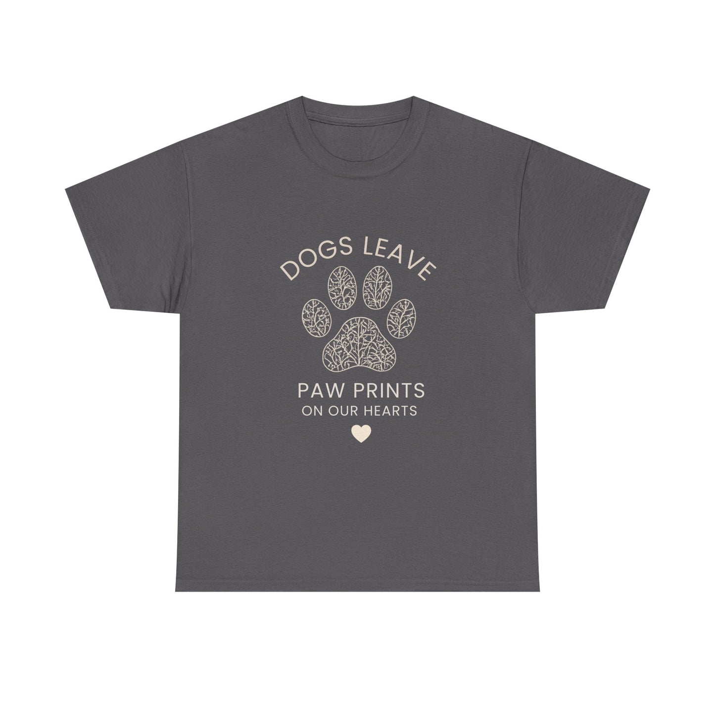 Dog Paw Prints Memorial T-Shirt — "Dogs Leave Paw Prints on Our Hearts"