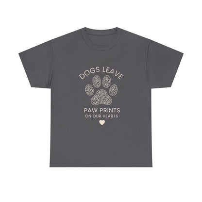 Dog Paw Prints Memorial T-Shirt — "Dogs Leave Paw Prints on Our Hearts"