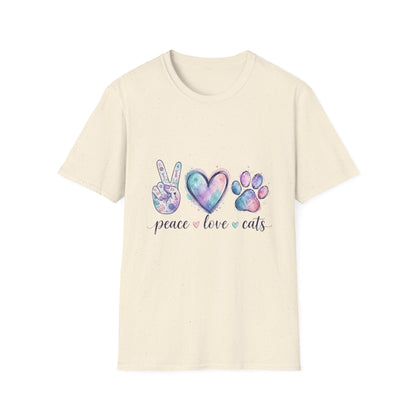 Peace Love Cats T-Shirt — Watercolor Paw & Peace Sign Tee for Cat Lovers