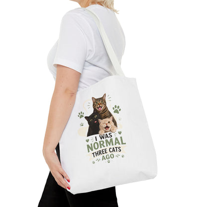 Cat Lover Tote Bag — “I Was Normal Three Cats Ago” Canvas Bag