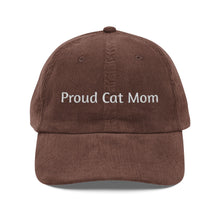 Proud Cat Mom Vintage Corduroy Cap — Embroidered Cat Mom Hat