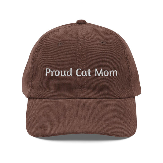 Proud Cat Mom Vintage Corduroy Cap — Embroidered Cat Mom Hat