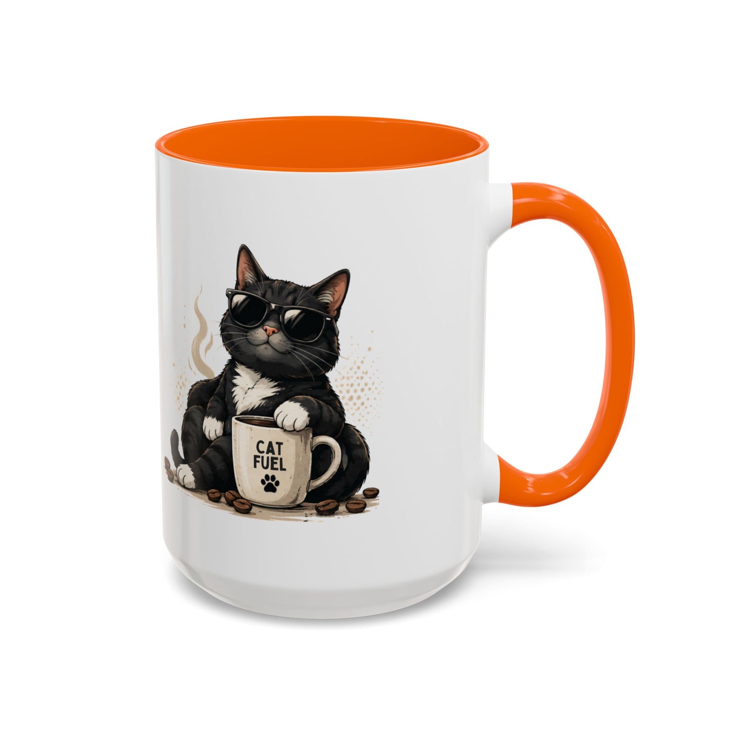 Cat Fuel Coffee Mug — Cute Black Cat Holding ‘Cat Fuel’ Cup, Funny Cat Lover Gift