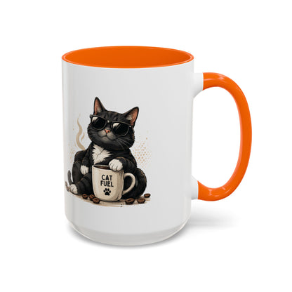 Cat Fuel Coffee Mug — Cute Black Cat Holding ‘Cat Fuel’ Cup, Funny Cat Lover Gift