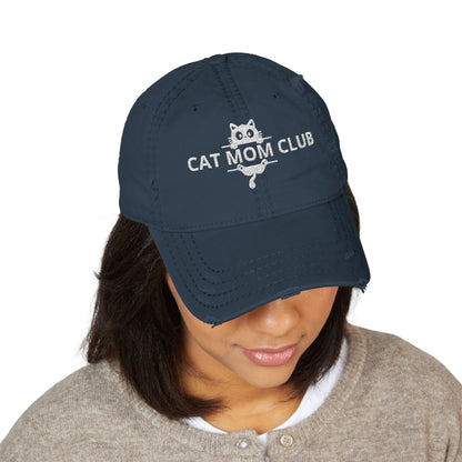 Cat Mom Club Distressed Dad Hat — Embroidered Vintage Baseball Cap