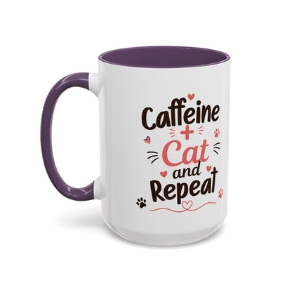 Cat Coffee Mug — "Cat & Coffee" Cute Kitty Design, 11/15oz Accent Ceramic Mug