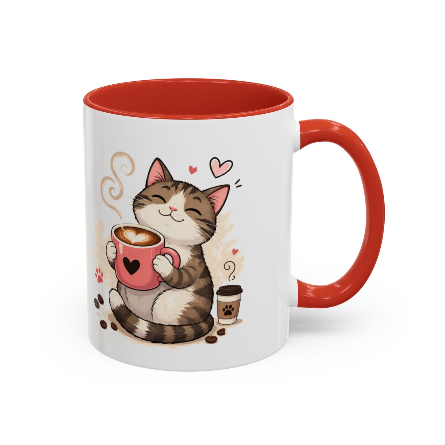 Cat Coffee Mug — "Cat & Coffee" Cute Kitty Design, 11/15oz Accent Ceramic Mug