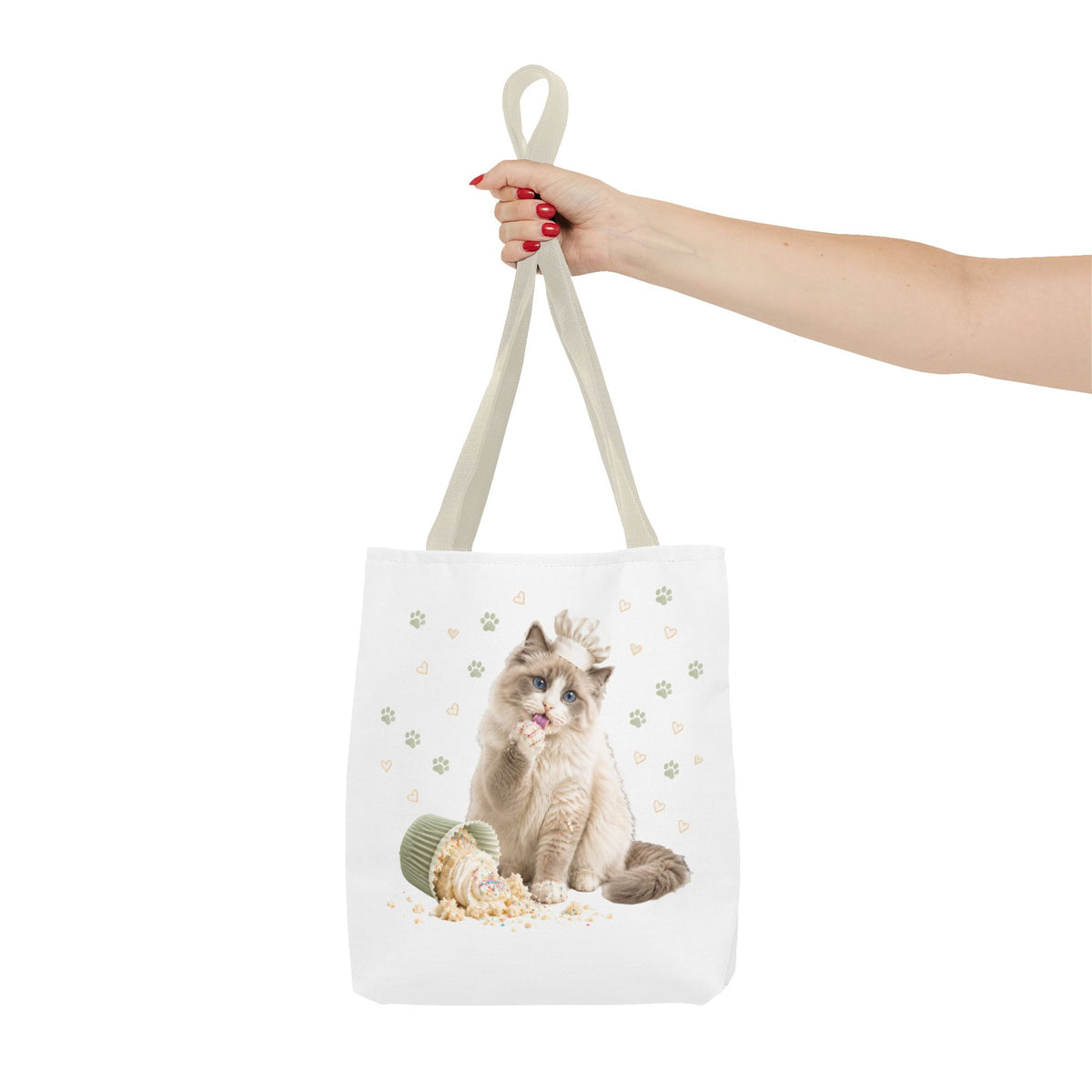 Cute Ragdoll Cat Tote Bag — Floral Crown Kitty with Spilled Popcorn All-Over Print