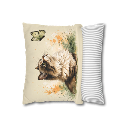 Floral Tabby Cat & Butterfly Decorative Pillowcase