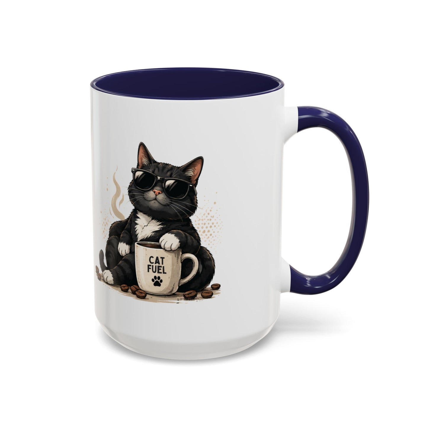 Cat Fuel Coffee Mug — Cute Black Cat Holding ‘Cat Fuel’ Cup, Funny Cat Lover Gift