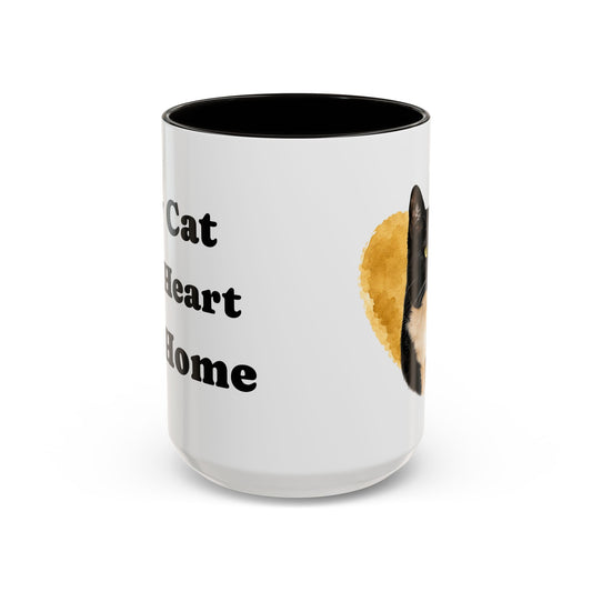 Cat Heart Home Mug — Tuxedo Cat Portrait Coffee Cup (11oz, 15oz)