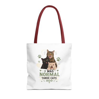 Cat Lover Tote Bag — “I Was Normal Three Cats Ago” Canvas Bag