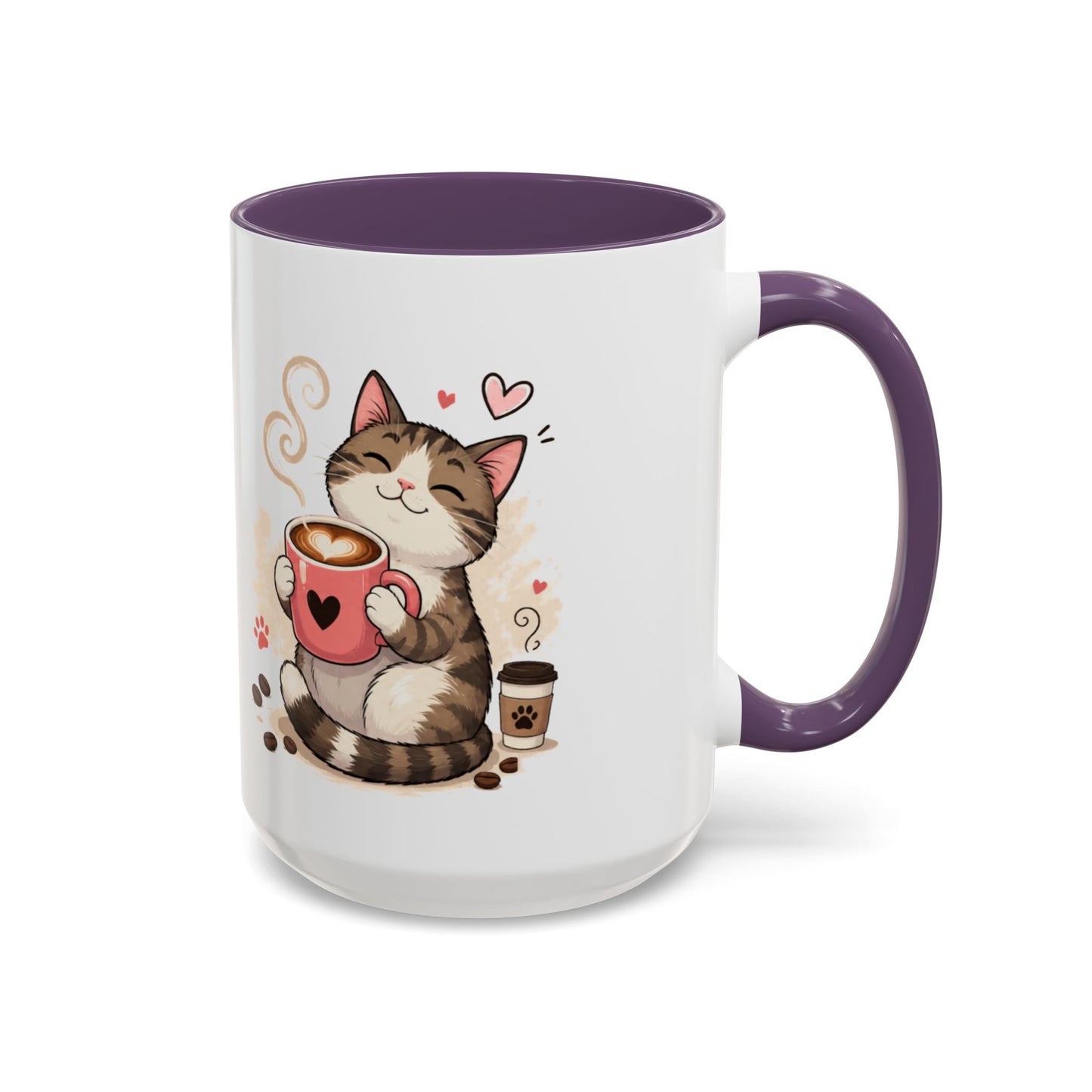 Cat Coffee Mug — "Cat & Coffee" Cute Kitty Design, 11/15oz Accent Ceramic Mug
