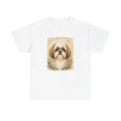 Shih Tzu Portrait Tee - Vintage Floral Dog Lover T-Shirt