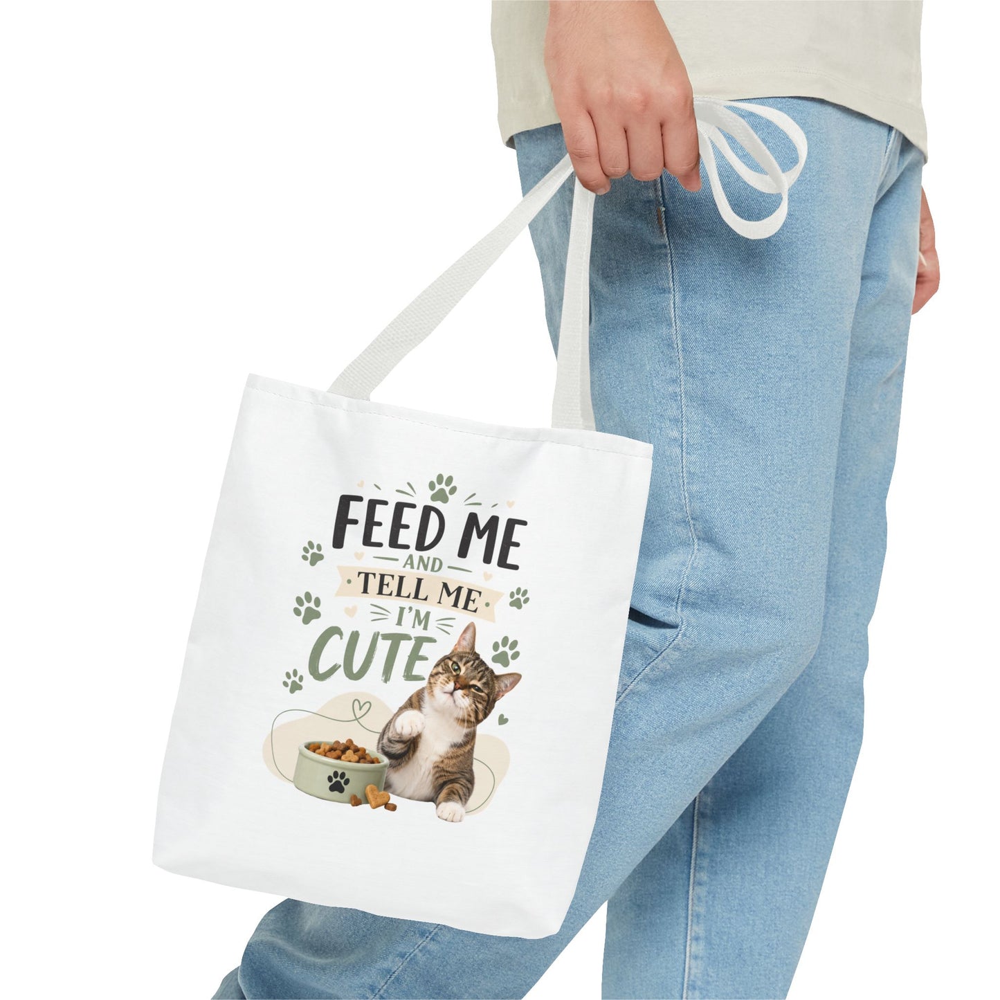 Cat Tote Bag — "Feed Me and Tell Me I'm Cute" Cute Cat Canvas Shopper