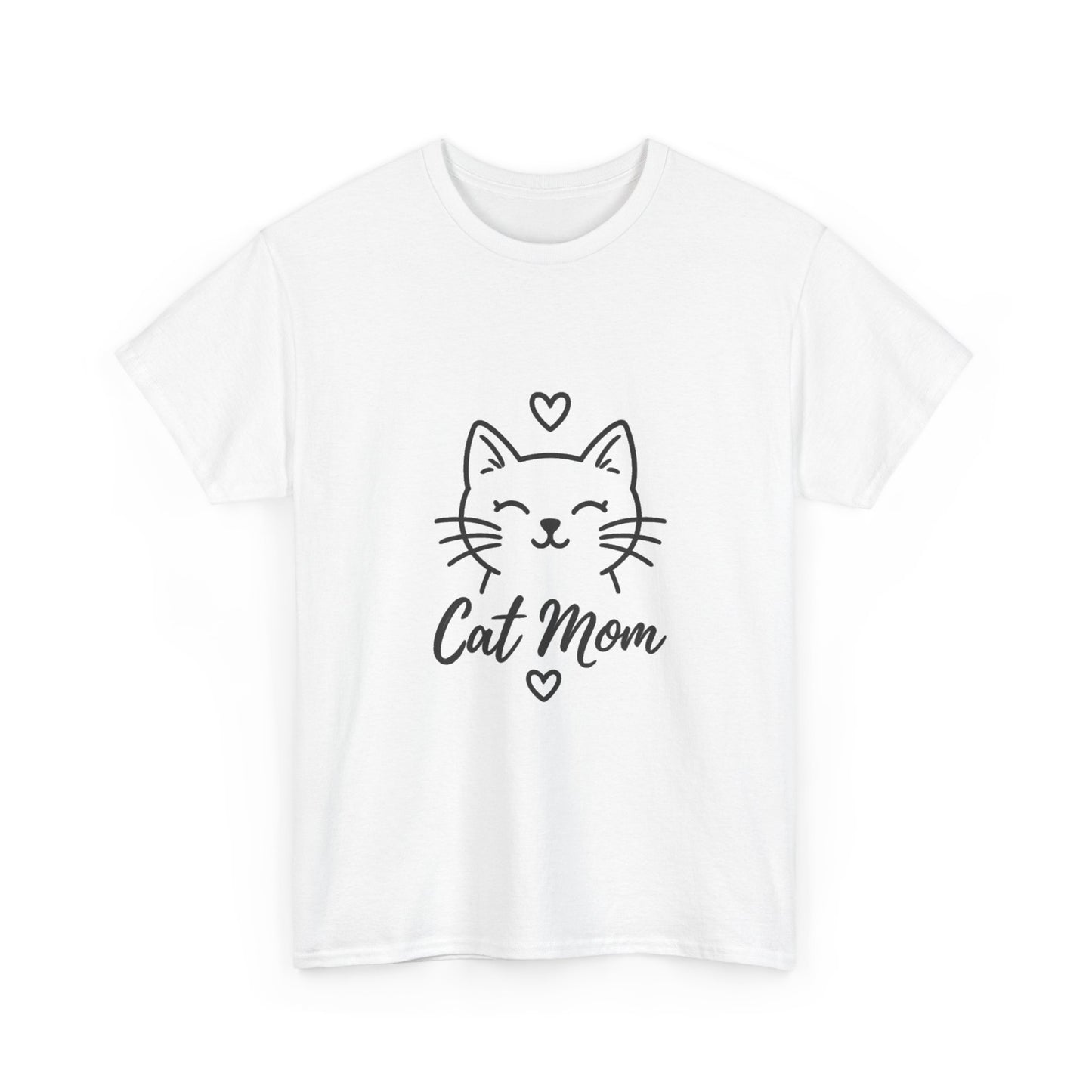 Cat Mom T-Shirt — Cute Heart Cat Graphic Tee for Cat Lovers