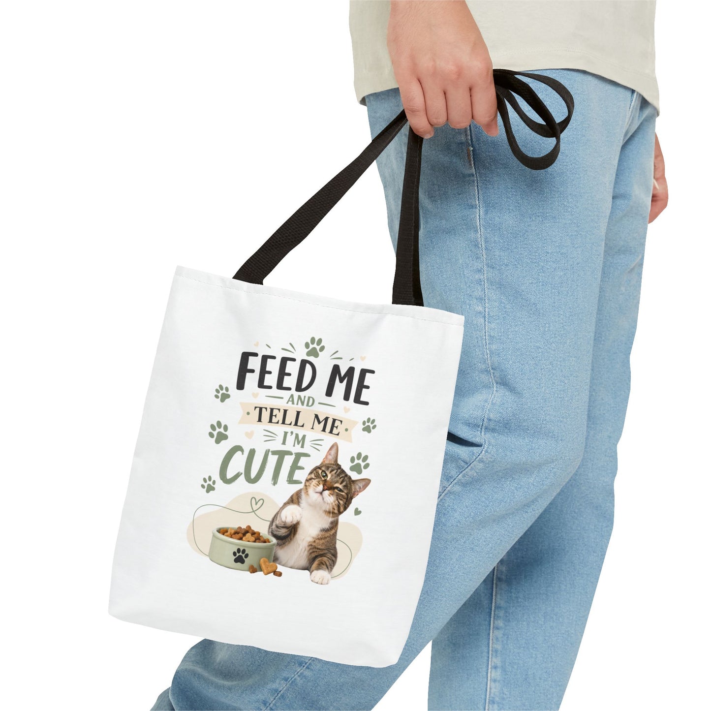 Cat Tote Bag — "Feed Me and Tell Me I'm Cute" Cute Cat Canvas Shopper