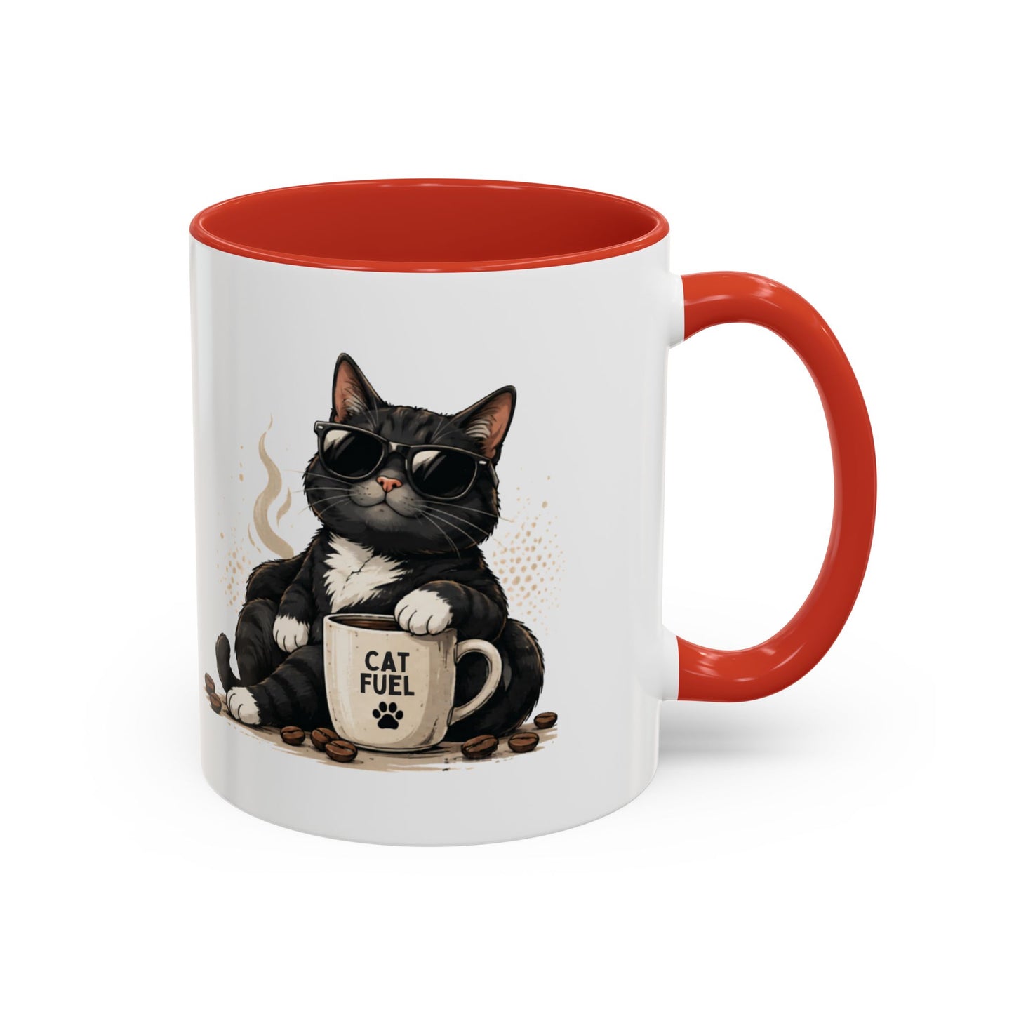Cat Fuel Coffee Mug — Cute Black Cat Holding ‘Cat Fuel’ Cup, Funny Cat Lover Gift